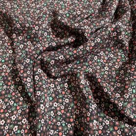 Вискоза коричневая в цветочный принт (139259)