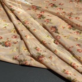 Полиэстер светло-бежевый с цветочным принтом (184053-1)