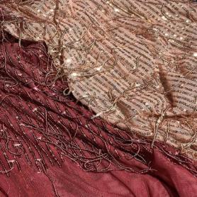 Полиэстер бордово-бежевый с пайетками (178478)