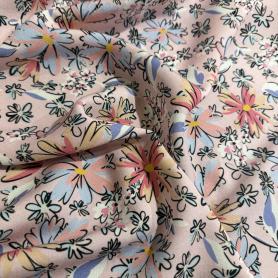 Вискоза розовая в цветочный принт