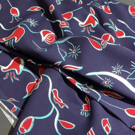 Вискоза синяя с цветочным принтом (95117)