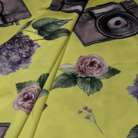 Хлопок желтый с цветочным принтом (128507-1)