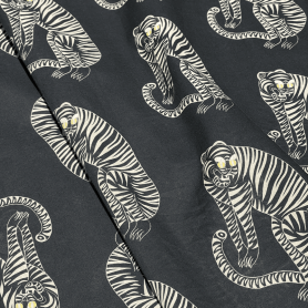 Хлопок черный с принтом тигров (178463-5)