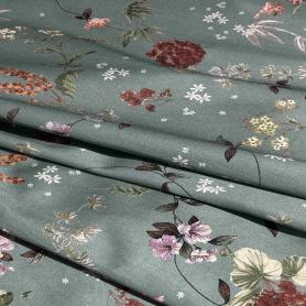 Хлопок зеленый с цветочным принтом (150256-4)