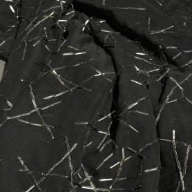 Шелк черный расшитый декоративными элементами (150272)