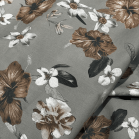 Вискоза серая с цветочным принтом (181477-2)