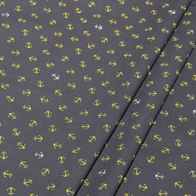 Хлопок темно-синий с морским принтом (116471)