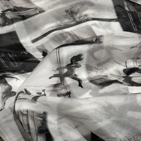 Шелк черно-белый с абстрактным фотопринтом (187373-1)