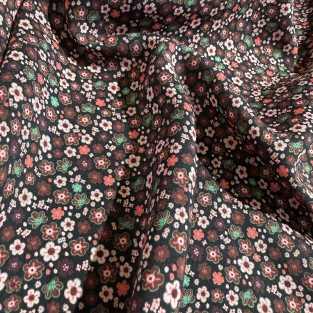 Вискоза коричневая в цветочный принт (139259)