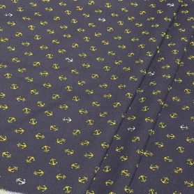 Хлопок темно-синий с морским принтом (116471)