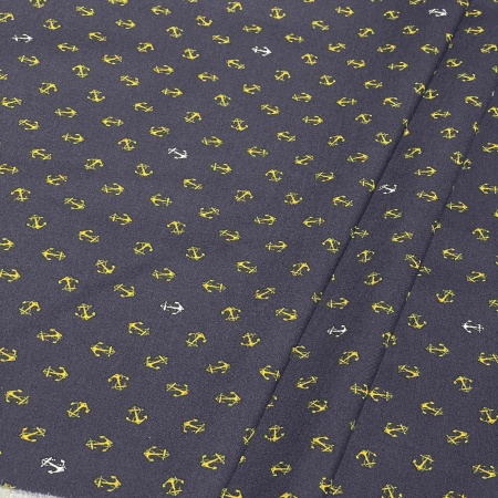 Хлопок темно-синий с морским принтом (116471)