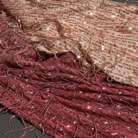 Полиэстер бордово-бежевый с пайетками (178478)