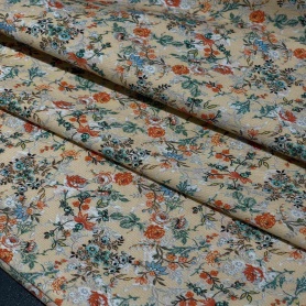 Хлопок бежевый с цветочным принтом (150256)