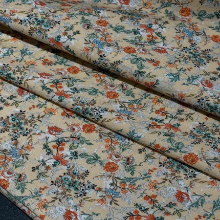 Хлопок бежевый с цветочным принтом (150256)