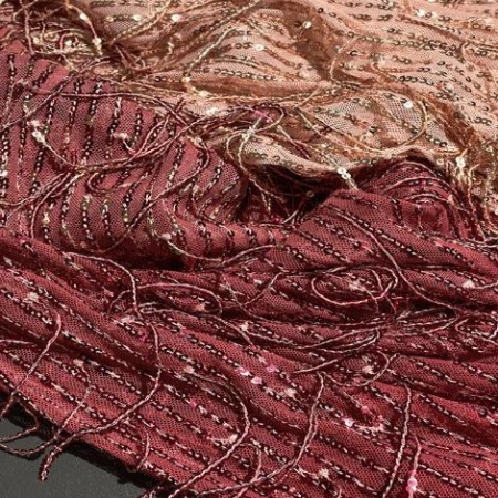 Полиэстер бордово-бежевый с пайетками (178478)