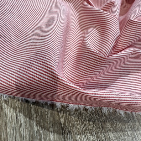 Хлопок белый в мелкую красную полоску (150304\1)