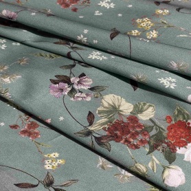 Хлопок зеленый с цветочным принтом (150256-4)
