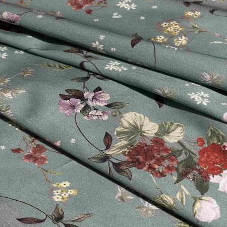 Хлопок зеленый с цветочным принтом (150256-4)