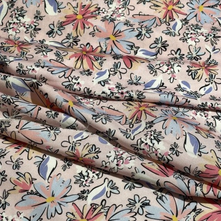 Вискоза светло-розовая с цветочным принтом (150203)