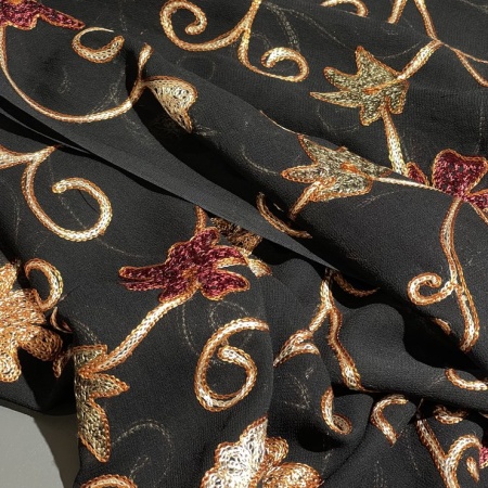 Вискоза черная с цветочным принтом (178457-1)