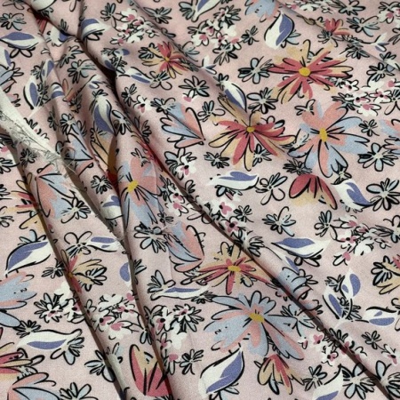 Вискоза светло-розовая с цветочным принтом (150203)