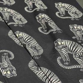 Хлопок черный с принтом тигров (178463-5)