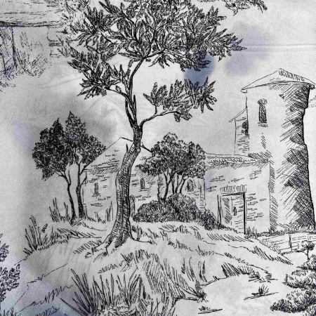Шелк молочный с пейзажным принтом (181470-9)