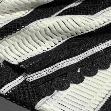 Полиэстер черно-белый кружевной (103916-2)