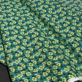 Хлопок зеленый с цветочным принтом (150232)