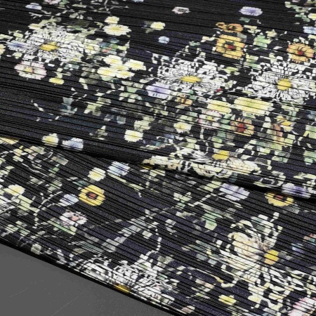 Полиэстер темно-синий с цветочным принтом (150274)