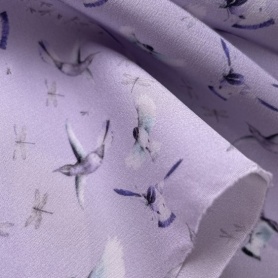 Шелк голубой с принтом птиц (143140)