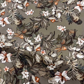 Полиэстер хаки с растительным принтом (125692)