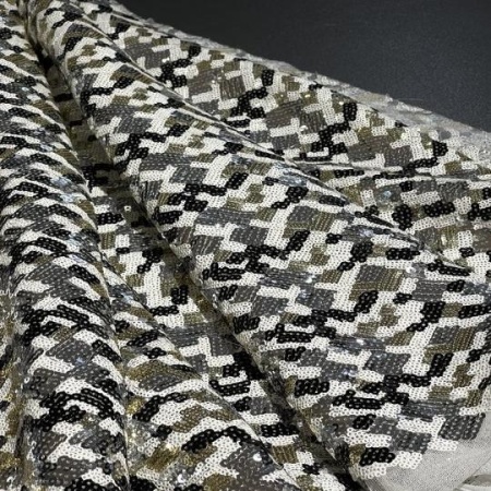 Полиэстер черно-белый с пайетками (178245-2)