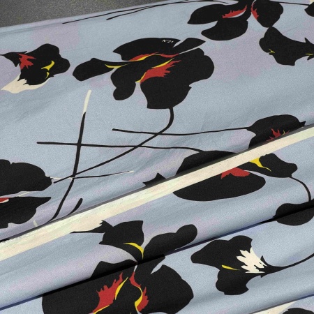 Хлопок голубой с цветочным принтом (178488)