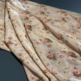 Полиэстер светло-бежевый с цветочным принтом (184053-1)