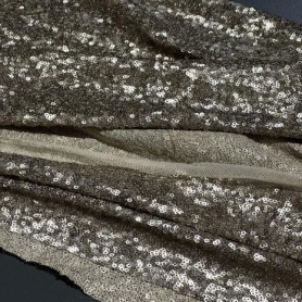 Полиэстер бежево-коричневый с пайетками (100919-1)