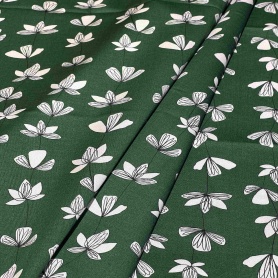 Хлопок зеленый с цветочным принтом (150258-1)