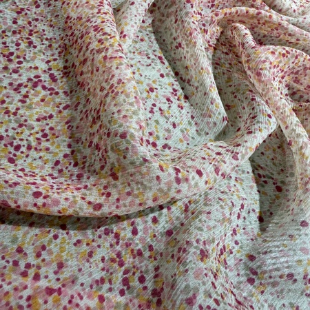 Вискоза розовая в горошек (152168)