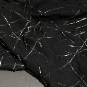 Шелк черный расшитый декоративными элементами (150272)