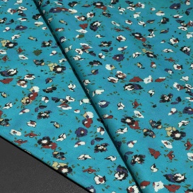 Хлопок бирюзовый с цветочным принтом (134473)