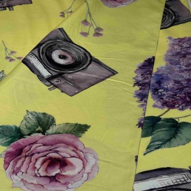 Хлопок желтый с цветочным принтом (128507-1)