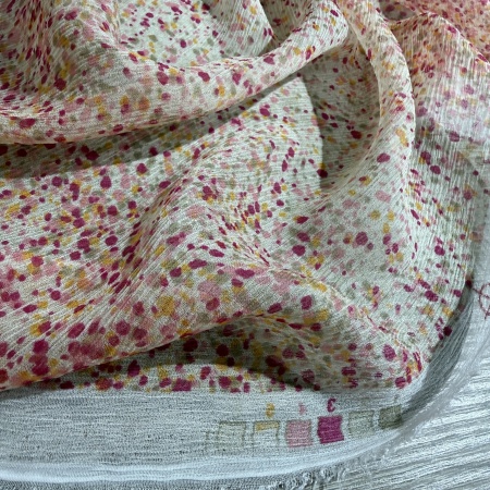 Вискоза розовая в горошек (152168)