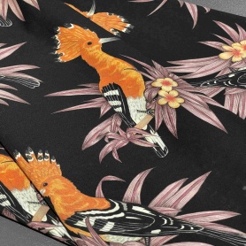 Вискоза черная с принтом птиц и тропической растительностью (181477-1)