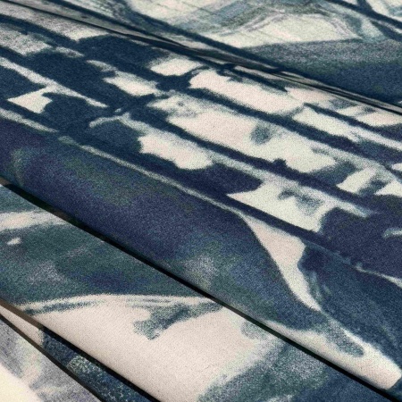 Хлопок сине-белый с винтажным принтом (119259)