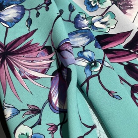 Вискоза бирюзовая с цветочным принтом (125688-1)