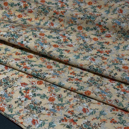 Хлопок бежевый с цветочным принтом (150256)