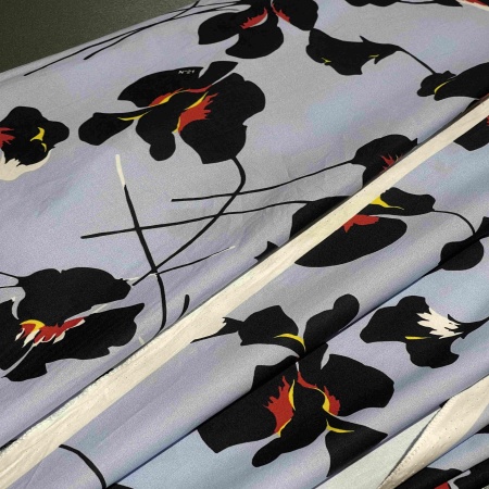 Хлопок голубой с цветочным принтом (178488)