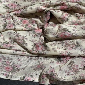 Полиэстер кремовый с цветочным принтом (150305)