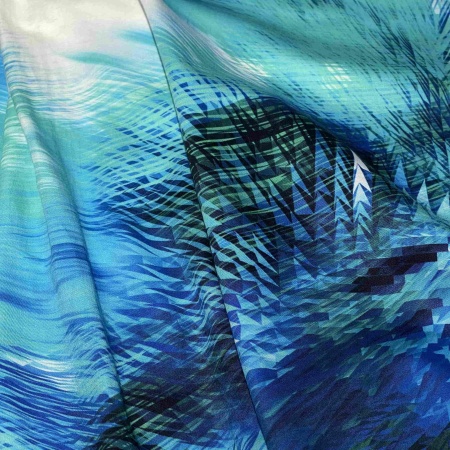 Хлопок бирюзовый с абстрактным принтом (128506)