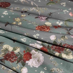Хлопок зеленый с цветочным принтом (150256-4)